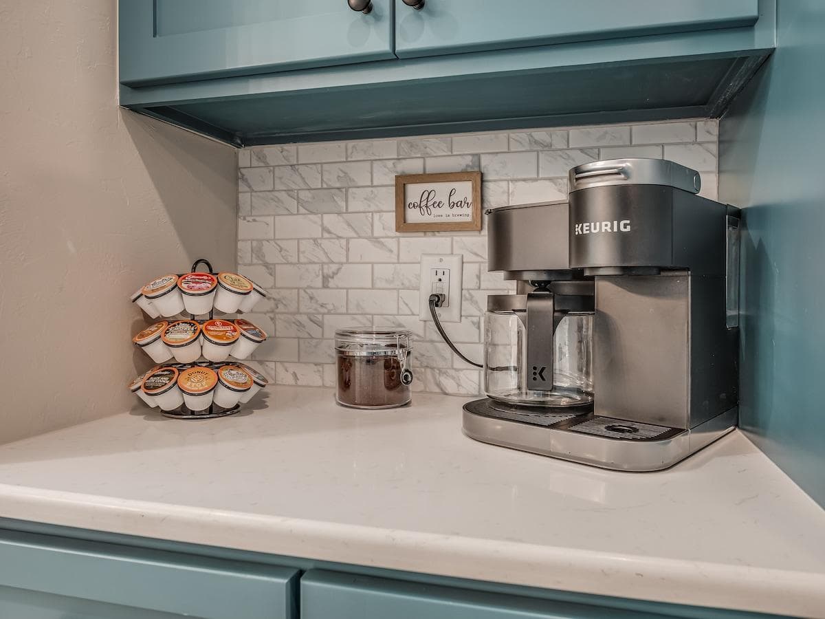 Coffee pods, coffee grounds, sweetener, and creamer included